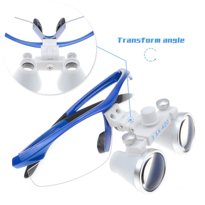 Surgical Binocular, Anti-Fog Magnifying Glass, 3.5 x 420 mm Working Distance, Optical Glass, Blue