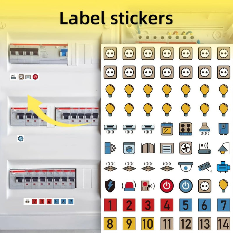 70pcs Electrical Panel Label Stickers, White Power Distribution Box Circuit Breaker Reminder Labels, Transparent Identification Decals for Electrical Panels