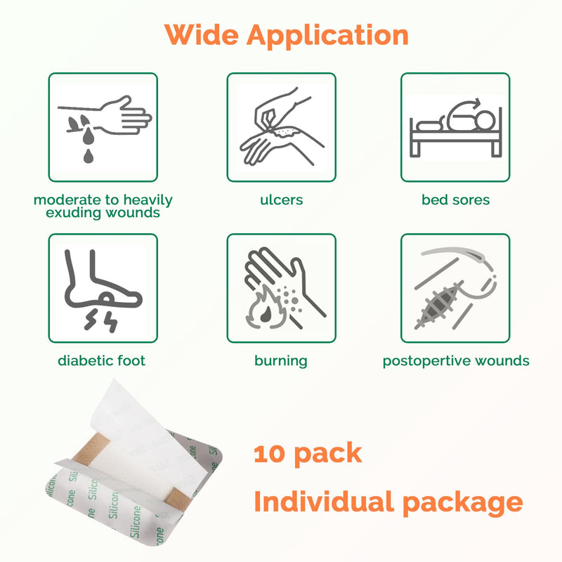 [Australia - AusPower] - Silicone Foam Dressing 3x3 Inch with Border 10 Packs Adhesive Waterproof Wound Dressing Bandages for Wound Care High Absorbency Foam Pad Bandaid 3 x 3 Inch(10pcs) 