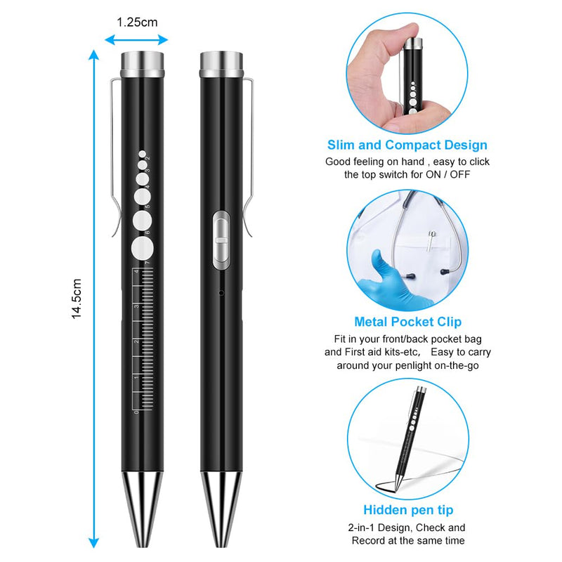 [Australia - AusPower] - Flintronic Pupil Light Medicine, Diagnostic Light Nurse Emergency Service Accessories, with Pupil Meter & Ruler & Writeable Lead, USB LED Pen Lamp for Nurse Doctor 1pc-white 