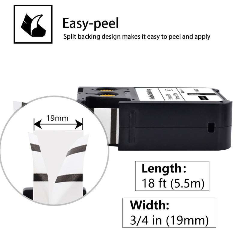 2 Pack Compatible for Dymo XTL Label Maker Tapes 1868807 3/4" Black on White Flexible Cable Wrap Nylon Label Tape for Dymo XTL-300 XTL-500, 19mm x 5.5m