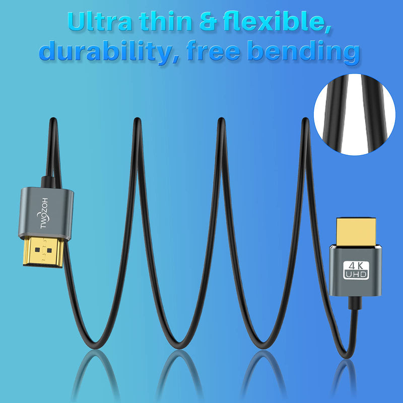 Twozoh Slim 4K HDMI Cable 1.6FT 10 Pack, Ultra Thin & Flexible Skinny HDMI to HDMI 2.0 Cord Support 4K/60HZ 18gbps Laptop, Monitor, PS5, PS4, Xbox One, Fire TV THIN HDMI 10-Pack