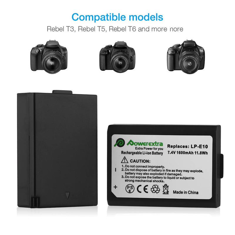 [Australia - AusPower] - Powerextra 2 Pack LP-E10 Battery and Charger Compatible with Canon Rebel T3 T5 T6 T7 Kiss X50 Kiss X70 1100D 1200D1300D 2000D 1500D Digital Cameras 