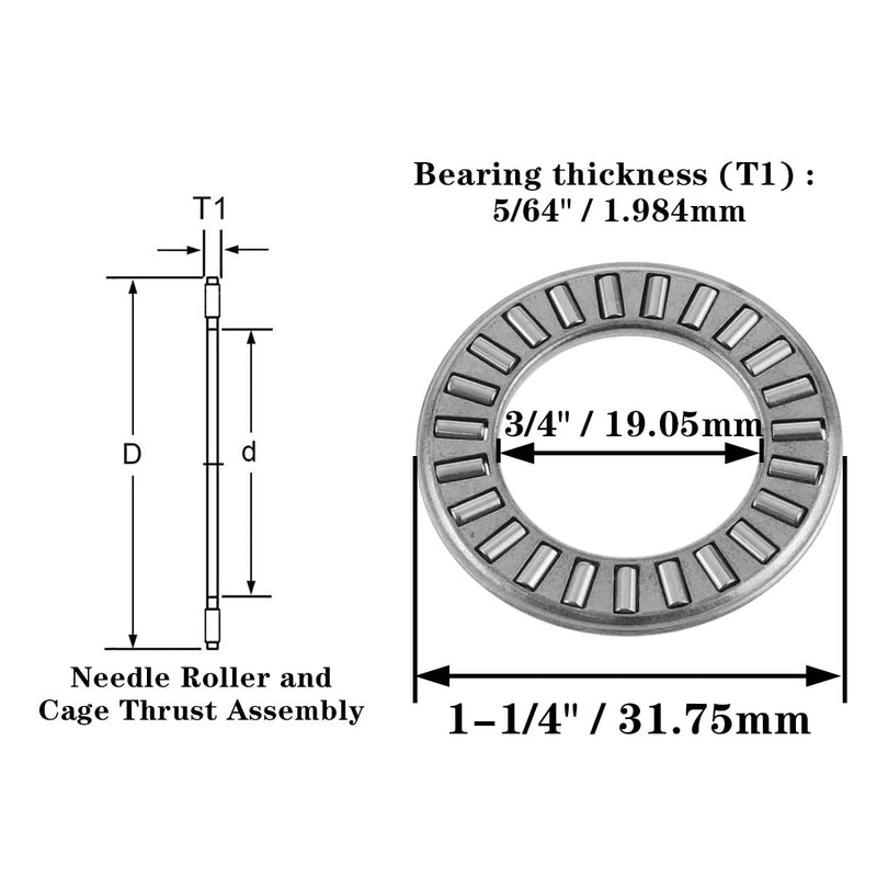 4-Set Thrust Needle Roller Bearing with Washer NTA1220+2TRA Needle Roller Thrust Bearing 3/4 inch Hole Industrial Bearing