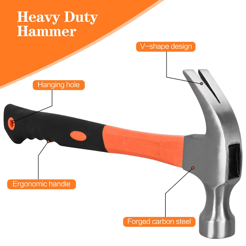 [Australia - AusPower] - 8oz/16oz/24oz Straight Rip Fiberglass General Purpose Claw Hammer, with Smooth Face & Non -slip Grip(8oz Claw Hammer) 1pcs 8oz 