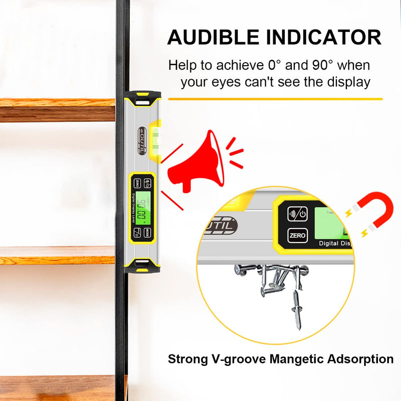 [Australia - AusPower] - Digital Level and Protractor, 12 Inch IP54 Protected Electronic Bubble Inclinometer Angle Finder with Large LED Backlight and Magnetized V-Groove Base(Yellow 