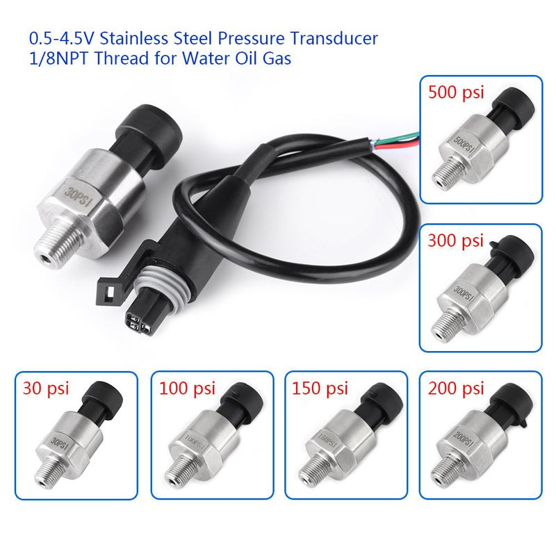 [Australia - AusPower] - Pressure Transducer Sender 1/8" NPT Thread Stainless Steel Pressure Sensor for Oil Fuel Air Water(300PSI) 