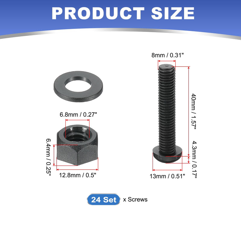 [Australia - AusPower] - PATIKIL M8x40mm Black Nylon Bolts Plastic Nuts Full Thread Head Screws, 24 Pcs M8*40mm 