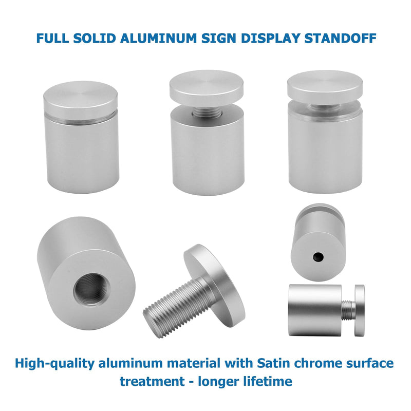 [Australia - AusPower] - Solid Aluminum sign standoffs wall mounts support advertising screws fixings bolts for acrylic signs display 4PCS 1“x 1“ inch (Satin chrome anodized color) Shading color 