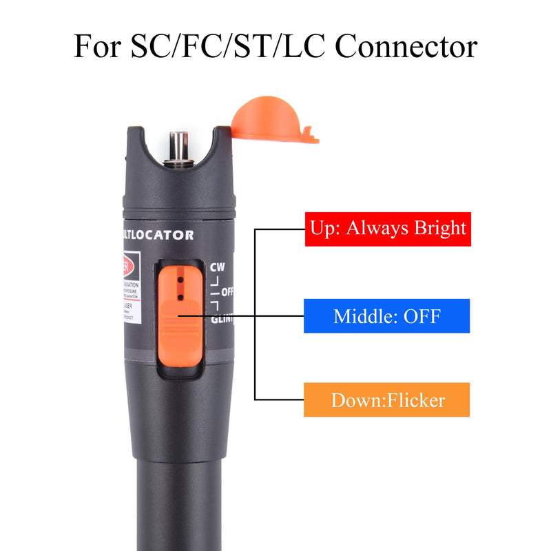 Visual Fault Locator 5KM Fiber Optic Tester Tool Kit VFL Light Pen for Network Cable for SC/FC/ST/LC Connectors (5MW) | Visual Fault Locator, Fiber Optic Tester, Portable Mini Red Fiber Optic Cable Tester