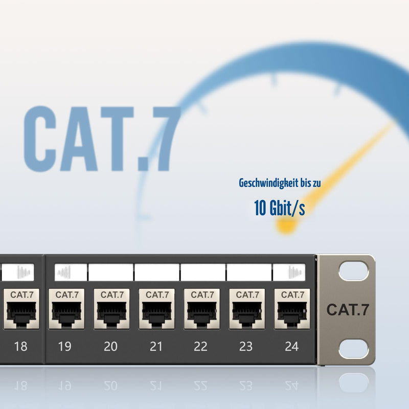 FGB 10Gbps Patch Panel 24 Port Cat7 with Shielded RJ45 Keystone Coupler 1U | 19" Rack Mount 10Gbps 600MHz STP Patch Panel with Backbar Network Patch Panel for Gigabit Network Switch Cat 7
