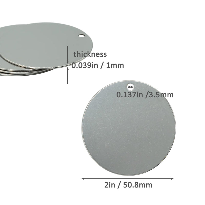StayMax 2 Inch Round Metal Engraving Blanks Stamping Blanks with Hole Stainless Steel Blank Tags 25 Pack