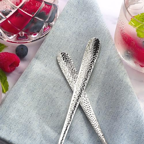 Hudson Essentials Hammered Iced Tea Spoons, 18/10 Stainless Steel Long Handle Spoons for Stirring Cocktails, Tea, Coffee, Set of 6 - Bergamo