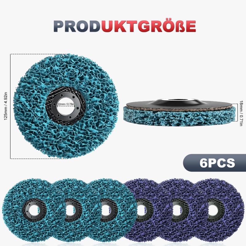 CSD Disc, 125 mm, 6 Pieces Sanding Discs for Angle Grinder, Cleaning Disc Set, Coarse Cleaning Disc, Rust Remover, Flex Discs for Removing Rust, Color of Metal (3 x High, 3 x Medium) 1