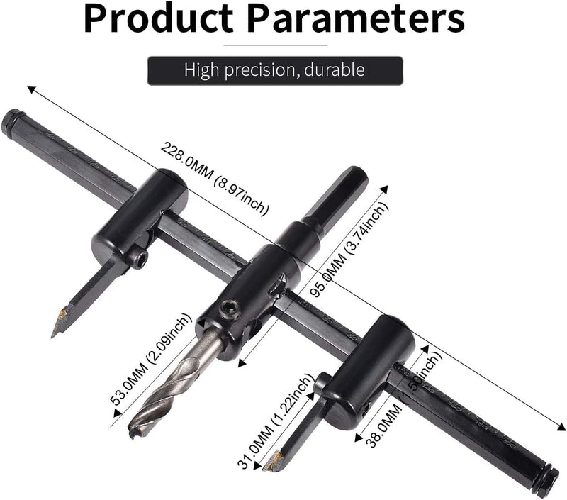 [Australia - AusPower] - HOHXEN Adjustable Rotary Cutter with Twist Drill Bit [Diameter: 30mm-200mm] Adjustable from 1" to 6" for Woodworking DIY Cutting Tool black 