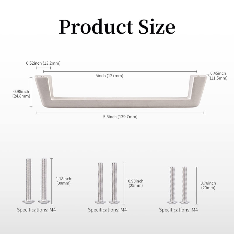 6 Pack 5 Inch Matte Brushed Satin Nickel Cabinet Handles Kitchen Cabinet Hardware Handles for Lockers TV Cabinets Drawers Bathroom Cabinets Dresser Handles (Center Holes 127mm) Brushed Nickel