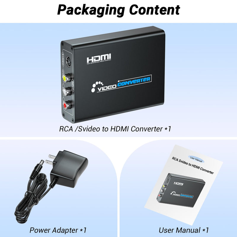 [Australia - AusPower] - RCA Svideo to HDMI Converter, RCA and Svideo Cables Included, Mezcenoy Svideo Composite AV RCA to HDMI Converter for PS1/PS2/Wii/NGC/DVD/VHS/VCR 