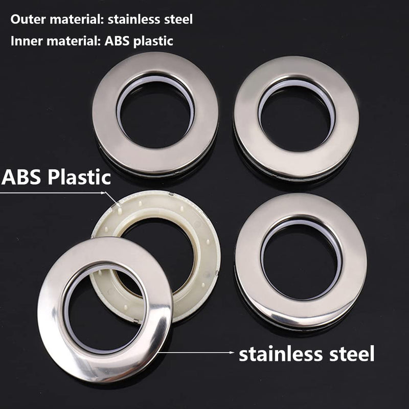 [Australia - AusPower] - Curtain Grommets Surface 20 pcs Stainless Steel Metal Curtain Eyelet Rings Inner Layer ABS Plastic Drapery Grommets 1.65“ Grommet Kit Curtain Rings (20) 