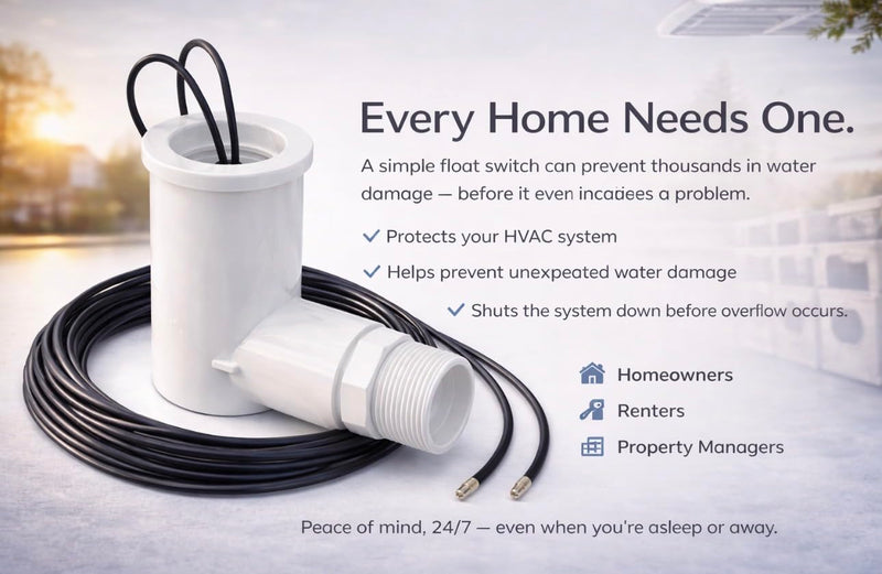 SS2 AC Float Switch AC Float Safety Switch HVAC 3/4 Inch Condensate Shut Off Sensor Can Prevent Overflow in Drain Pan or Gravity Drain Used in Various Applications. ECWB 1