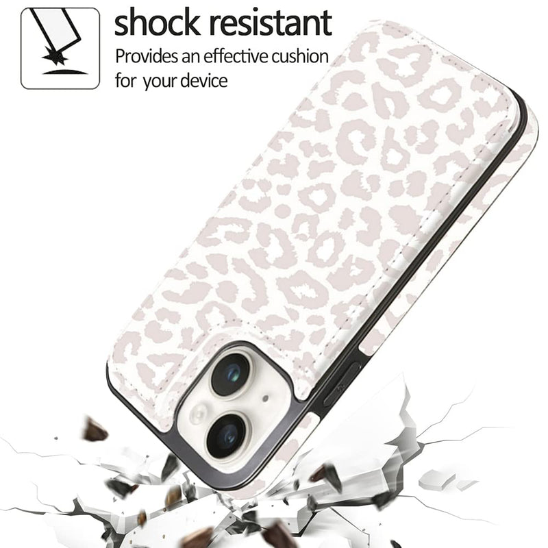 [Australia - AusPower] - uCOLOR Flip Leather Wallet Case Card Holder Compatible with iPhone 13 6.1 iPhone 14 6.1 Women and Girls with Card Holder Kickstand (Beige Leopard) Beige 