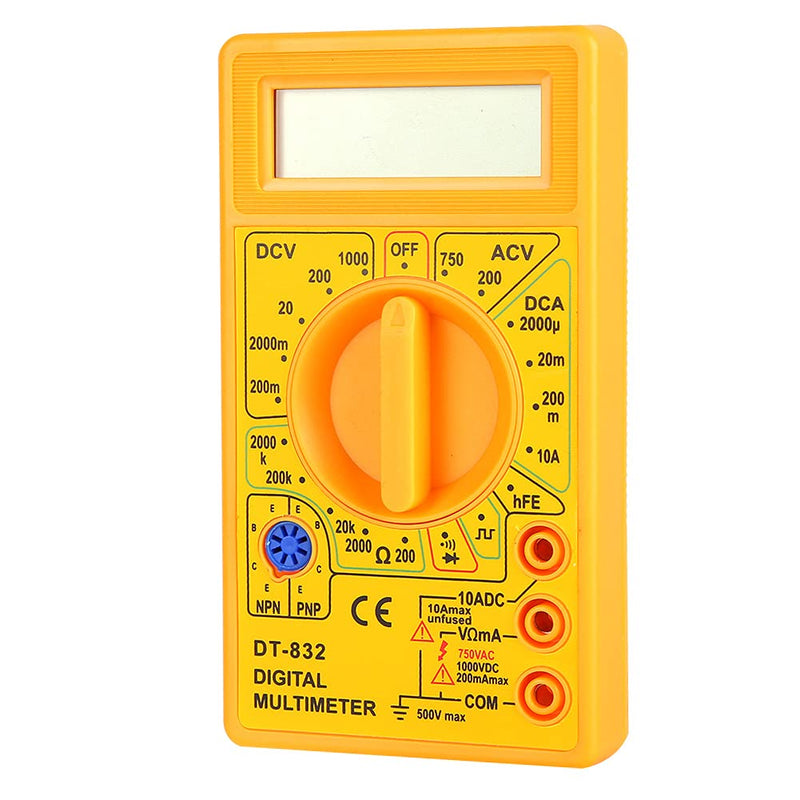[Australia - AusPower] - Multimeter Tester, -832 Handheld Pocket Digital Multimeter AC DC Voltage Current Tester with Buzzer,Ohm Volt Amp Meter (Yellow) 