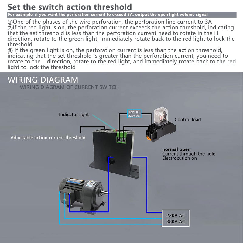 AC Current Sensing Switch, Adjustable Self-Powered Sensing Switch Normally Open Amp Sensor Monitoring Relay for Automated Equipment (0.2-30A) 30A