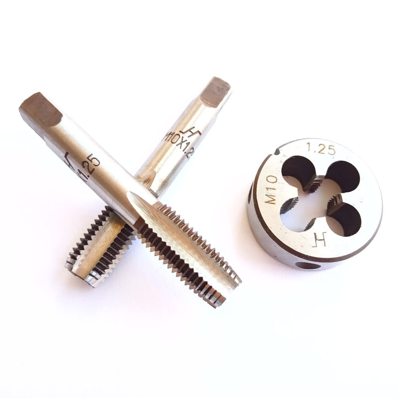 [Australia - AusPower] - M10x1.25 Metric Hand Thread Tap and Die, 1 Tapper Tap, 1 Plug Tap, 1 Round Die, Right Hand, 1.25mm Pitch (M10x1.25, Tap&Die) M10x1.25 