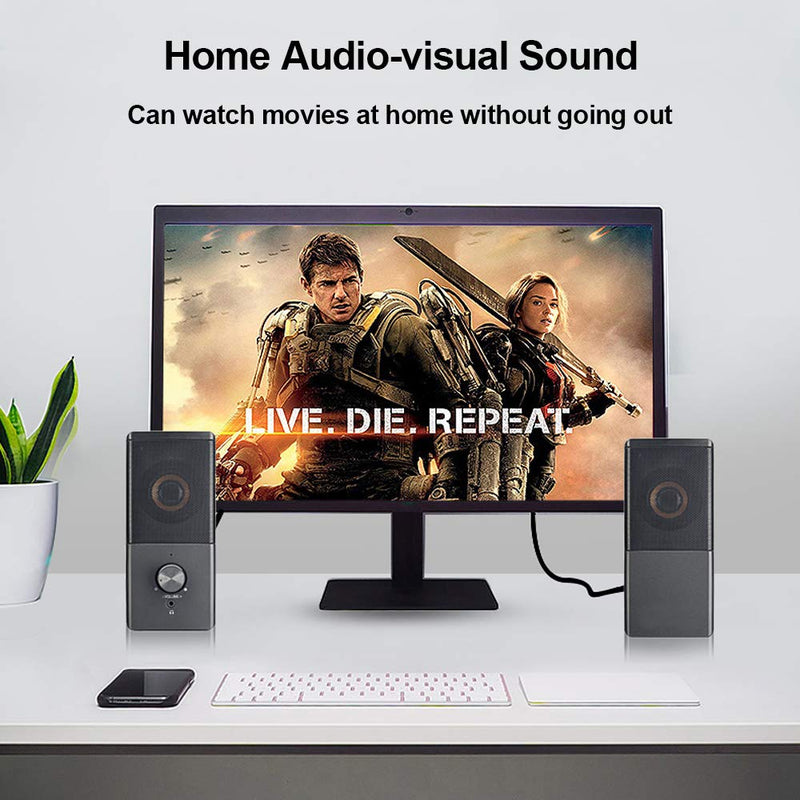 [Australia - AusPower] - Computer Speaker, Compact Size Speaker with Headphone Jack, Enhanced Bass and Volume Control, Stereo 2.0 USB Powered 3.5mm Aux Multimedia Speakers for Laptop/Desktop/Tablets/Phone 