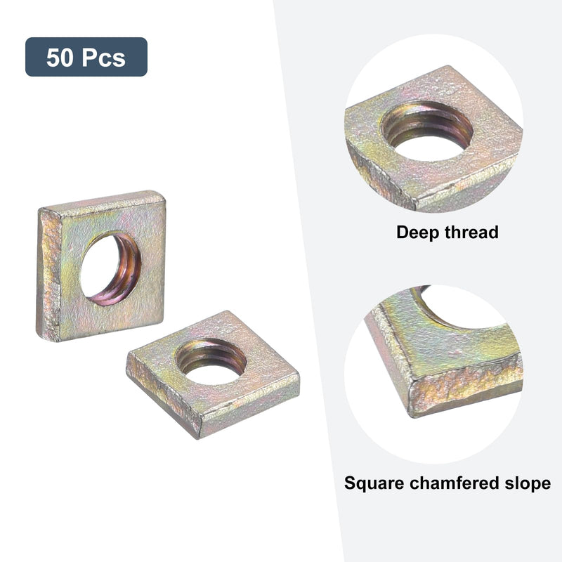 [Australia - AusPower] - uxcell M4-0.7x2.2 Square Nuts, Carbon Steel Zinc Plated Coarse Thread Square Nuts Fasteners for Home Repairs and Professional Engineering, Colorful 50pcs M4-0.7x2.2mm 50 