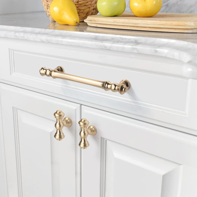 Asidrama 6 Pack 5 Inch(128mm) Brushed Brass Kitchen Cabinet Handles, Gold Cabinet Pulls Kitchen Cabinet Hardware for Cupboard Drawer Pulls 5" Hole Center