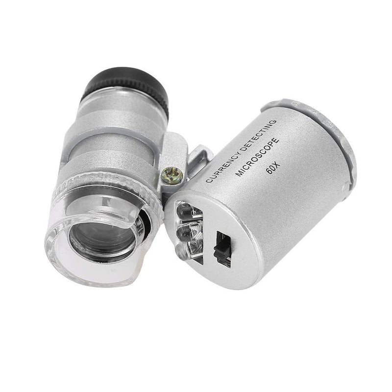 [Australia - AusPower] - FILFEEL 60x Mini Microscope, Pocket Magnifying Glass with LED and UV Light Function for Detection of Counterfeit Currencies and for Use in Jewellery Shops 