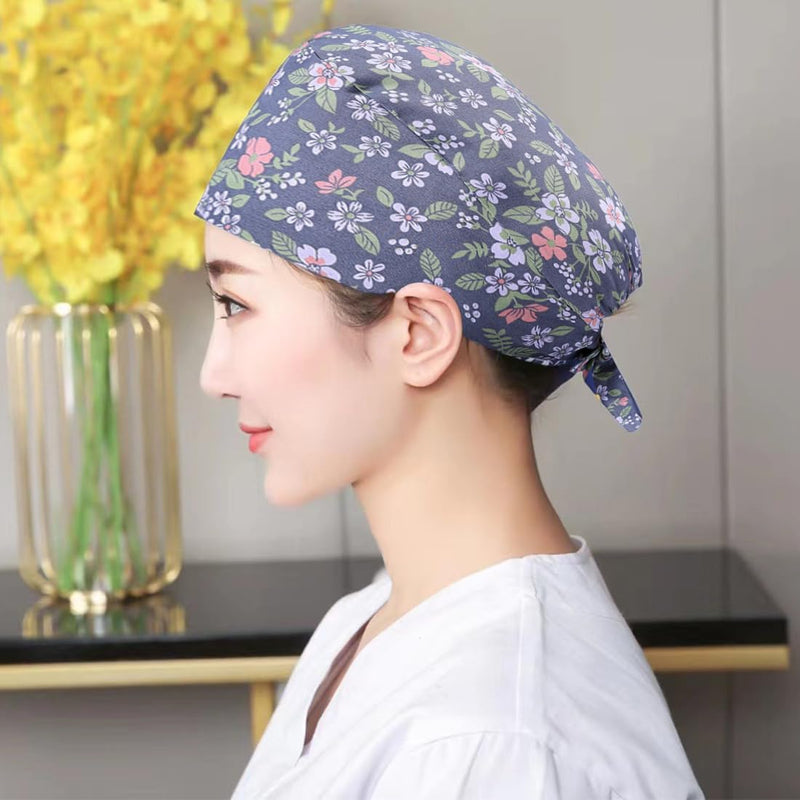 2pcs Surgical Cap Adjustable with Button Work Cap Cotton Print Nurses Cap Unisex Dust Cap for Doctors, Nurses a