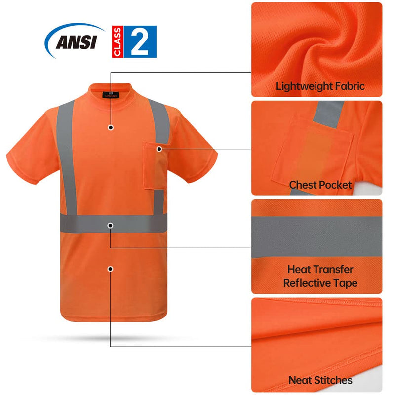 caparazon High-Visibility Safety Shirt, ANSI/ISEA Class 2 Reflective T-Shirt Orange Medium