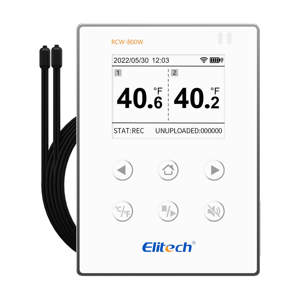 Elitech Wireless Digital Data Logger Remote Real-Time Temperature Monitor Cloud Data Storage SMS/Email/APP/Web Alarm, WiFi Dual External Temp Probe, RCW-800W-TDE(-40~176?) with FREE Cloud Service Basic Service Yearly 1