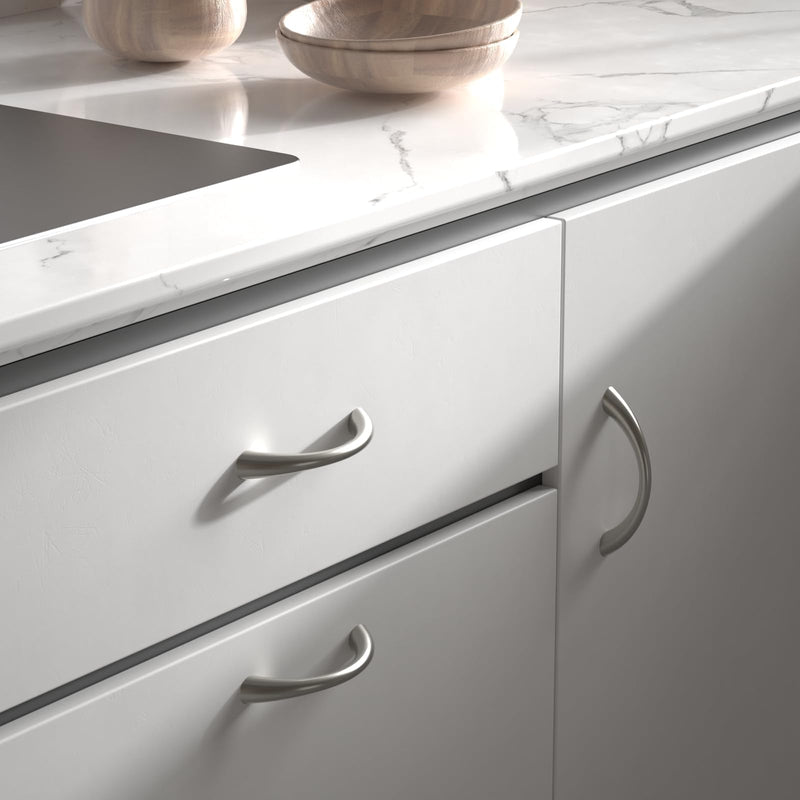 Goldenwarm Curved Cabinet Handles Solid Zinc Alloy Hardware for Dresser Brushed Nickel Drawer Pulls 5 Inch Hole Center, 10 Pack Brushed Satin Nickel