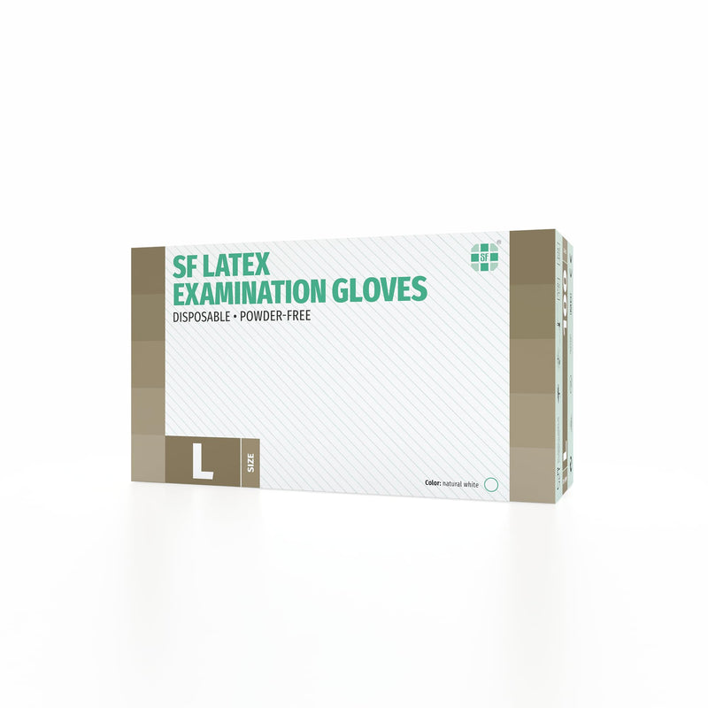 Disposable Latex Gloves, Powder-Free, Non-Sterile Disposable Gloves, Examination Gloves, White, Large, Box of 100 | Disposable gloves for cleaning, kitchen, cosmetics, tattoo and household use; suitable for commercial, professional and everyday use