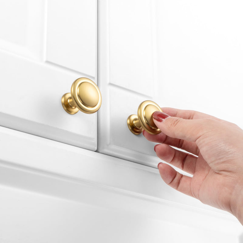 KOOFIZO Round Cabinet Knobs Brushed Gold Cabinet Pulls, Dia. 1-1/4 Inch, 10 Pack Gold Drawer Knobs for Kitchen Cabinets 1960 Drawers Dresser Cupboard Bedroom Bathroom Knob 1 - 10Pcs