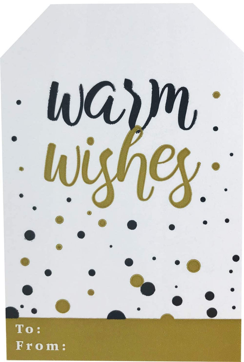 Holly Jolly and Warm Wishes Gold Gift Tag Stickers – 2 x 3 Inch Holiday Labels, Roll of 100 with 4 Festive Designs – Elegant Christmas Tags, Made in The USA