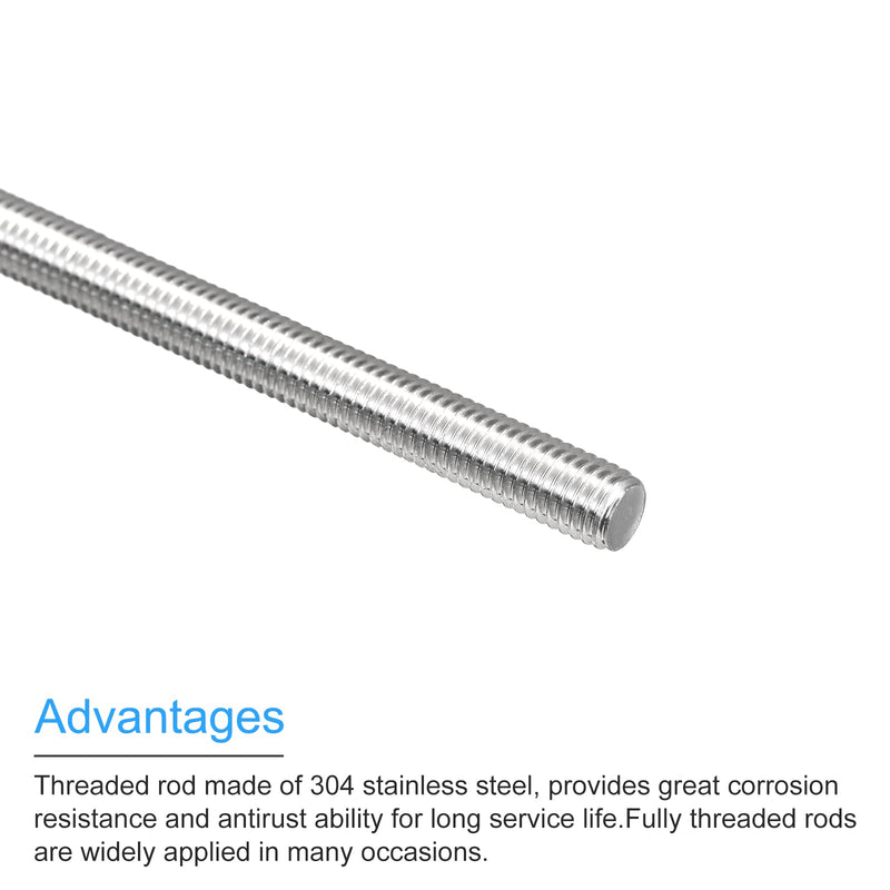 MECCANIXITY Fully Threaded Rod M8 x 400mm 1.25mm Thread Pitch 304 Stainless Steel Right Hand Threaded Rods Bar Studs