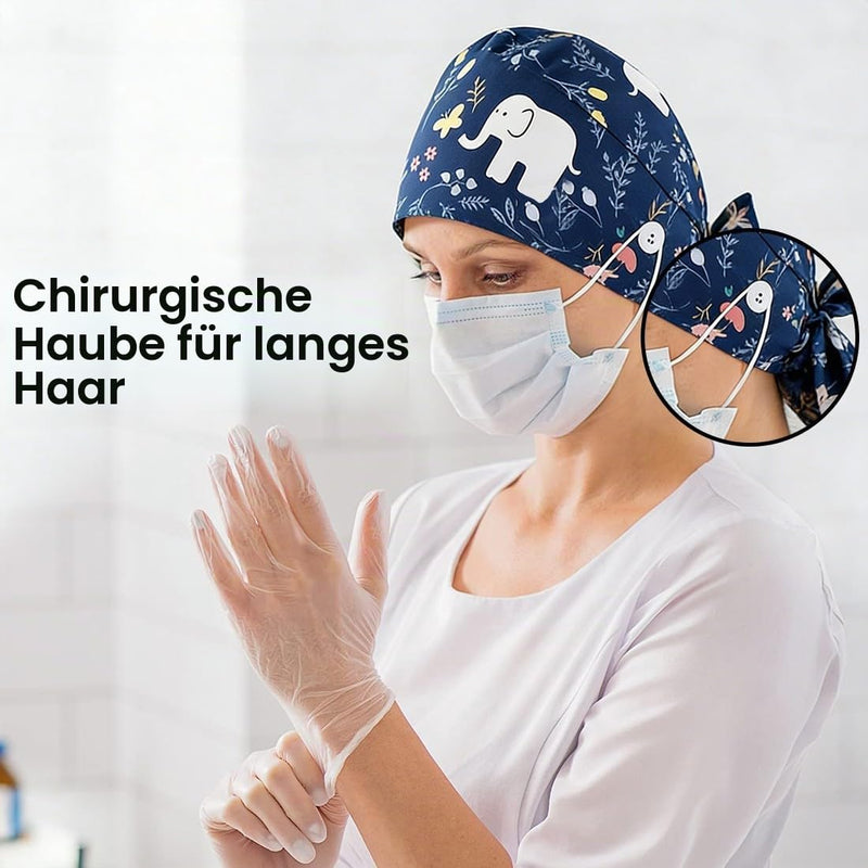 Surgical Caps, Women's Long Hair, Surgical Caps, Fabric Nurse Accessories for Doctors, Doctor Headgear, Comfortable Cover for Medical Procedures, Suitable for Long Hair, Elephant (Dark Blue)