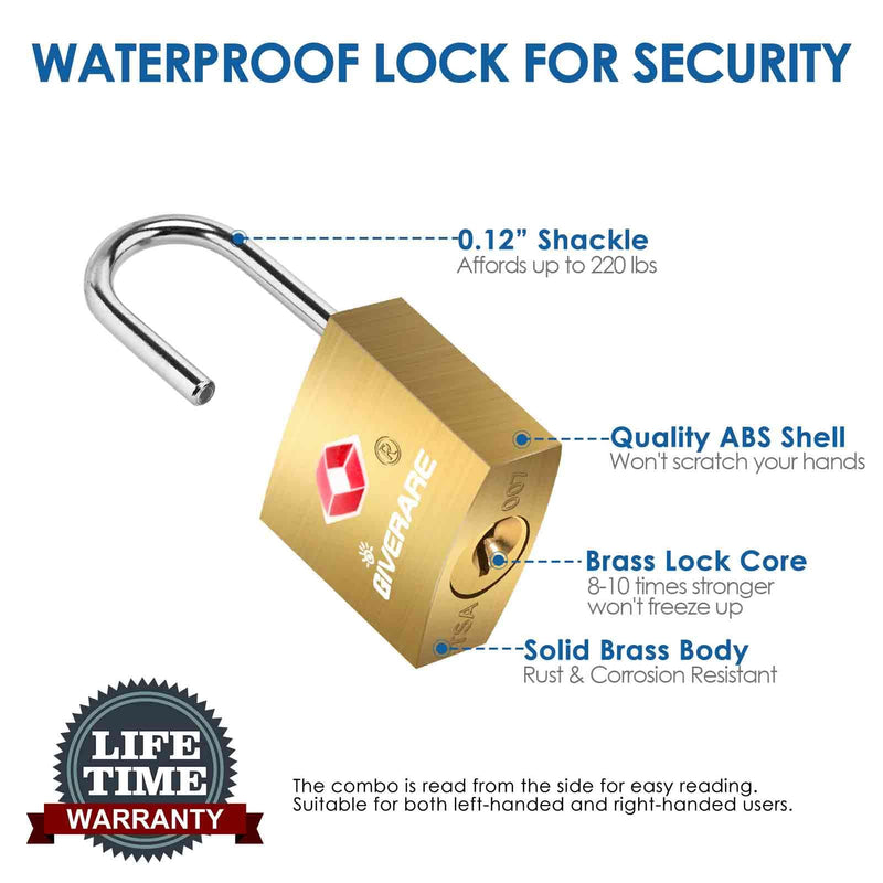[Australia - AusPower] - 4 Pack TSA Approved Travel Luggage Locks with Keys, Solid Brass Copper Keyed Padlock, Small Locks for Suitcase, Backpack, Gym Locker, Jewelry Box, Gold-by GIVERARE 