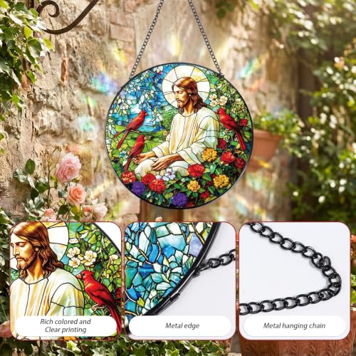 Rngmsi Cardinal Suncatcher Gifts, Christian Stained Glass Window Hanging