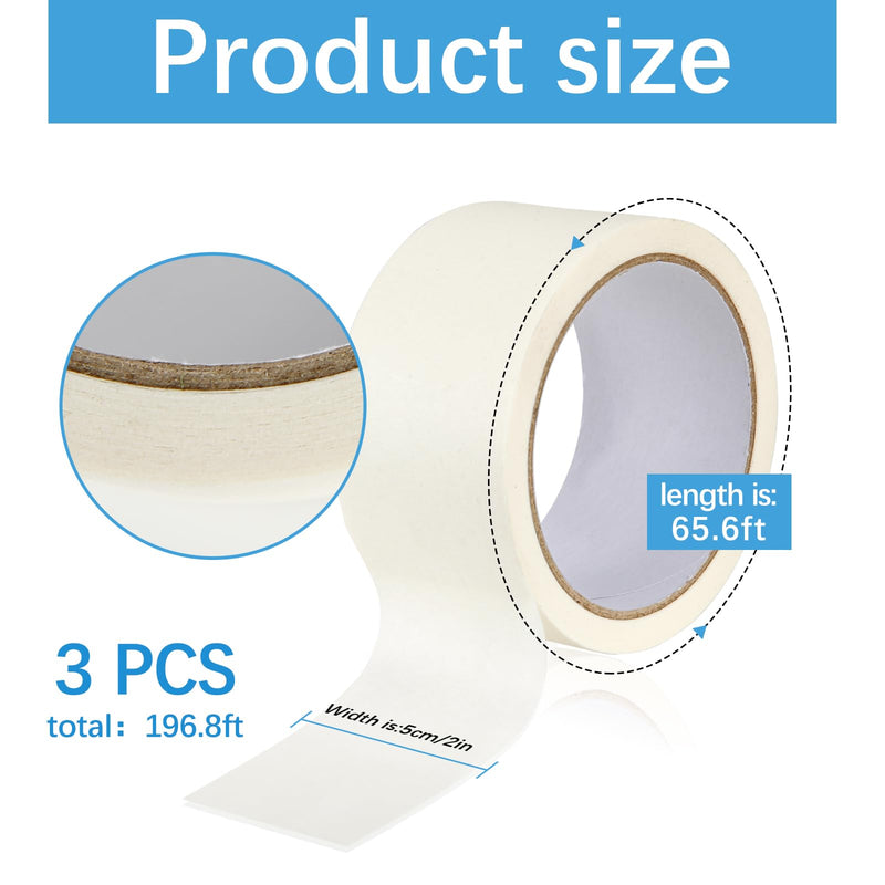 Masking Tape 2 inch 3 Pack 65.6 feet Thick 2 inch Wide Painters Masking Tape Strong Adhesive Clean Removal for Painting Labeling Crafts Home Total 196.8 feet 2INCH 3PACK