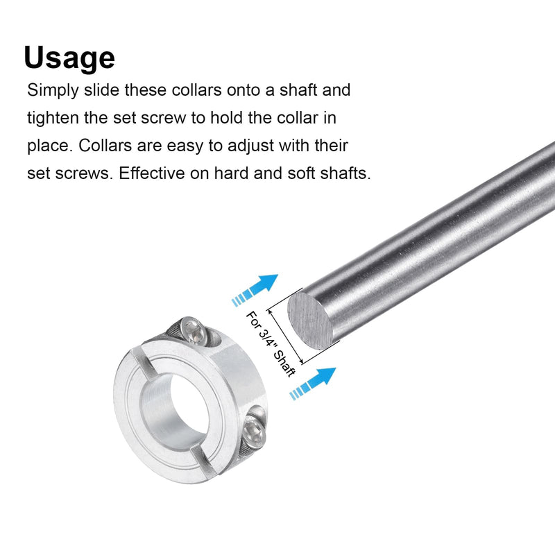 [Australia - AusPower] - uxcell 2Pcs Double Split Clamp-On Shaft Collar for 3/4" Shaft, Two-Piece Clamping Collar 1-1/2" OD, 1/2" Thickness, Aluminum Alloy Set Screw Split Collar Clamp 