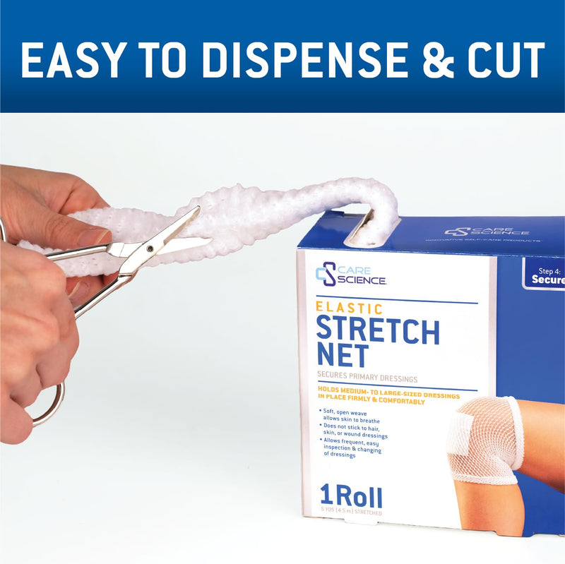 [Australia - AusPower] - Care Science Elastic Stretch Net, 1 Roll, 5 Yards | Premium First Aid Wound Care, Secures Wound Dressings Firmly & Comfortably in Place 