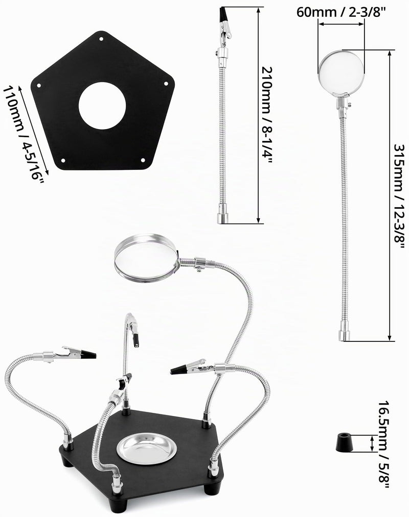 QWORK Third Hand Soldering Station with 3 x Magnifying Glass and 4 Flexible Arms, Soldering Aid for Electronics, Jewellery, Crafts and More