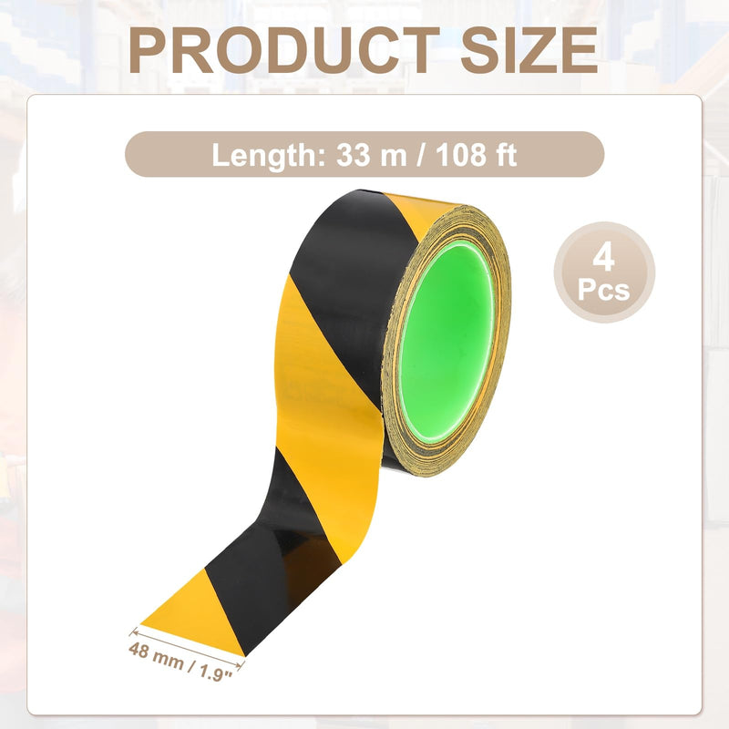 PATIKIL Floor Marking Tape 2 Inch x 110 Ft, 4 Pcs Self-Adhesive Warning Safety Tape Caution Stripe for Walls Floors Pipes Equipment Outdoor, Black/Yellow