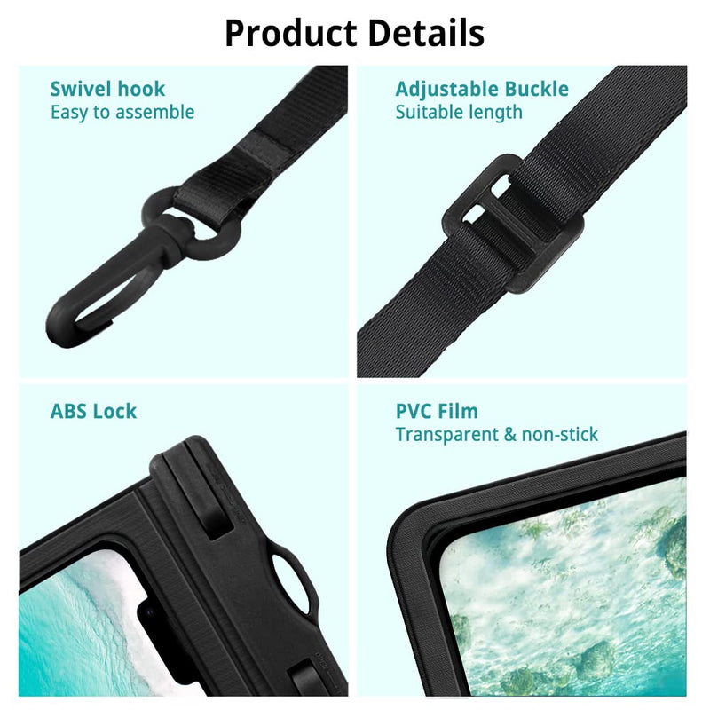 [Australia - AusPower] - CACOE [Not Floatable] Universal IPX8 Waterproof Phone case 2 Pack-Up to 7.2",Phone Pouch with Adjustable Neck Lanyard,Cell Phone Dry Bags for Vacation Kayak Cruise Travel Essentials（Black+Black） Black+Black Up to 7.2"-Not Floatable 