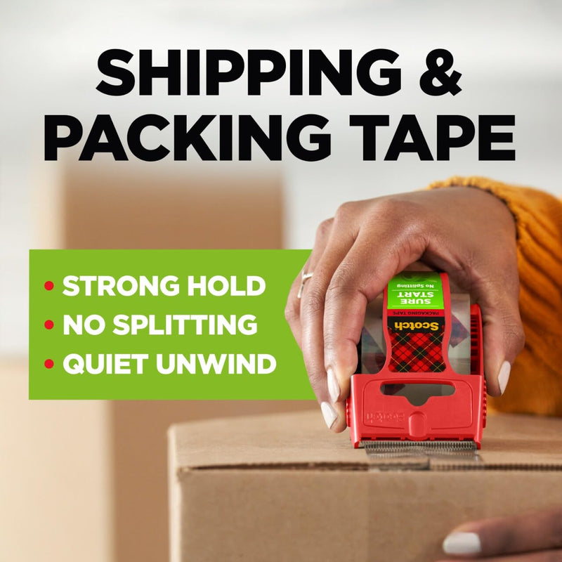 Scotch Sure Start Packing Tape 6-Pack, 1.88″ x 25 yd Rolls – Quiet Easy Unwind, Strong Seal for Shipping & Moving Boxes, No Splitting or Tearing, Clear Adhesive Tape Refill for Packing/Mailing