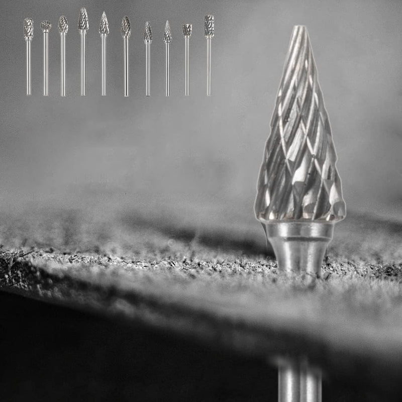 [Australia - AusPower] - Carbide Burr Set 10PC 1/8" Shank Tungsten Double Cut Carbide Rotary Burr Set for Metal and Wood Carving, Grinding, Polishing, Engraving, Drilling. 10PC 1/8 shank 